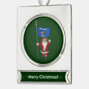 Santa Claus With Ensign Banner-Ornament Silber