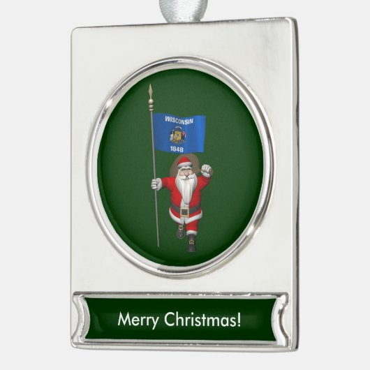 Santa Claus With Ensign Banner-Ornament Silber (Links)