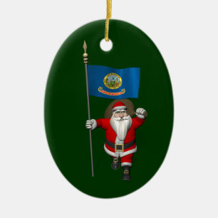 Santa Claus With Ensign Keramikornament