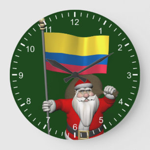 Santa Claus With Ensign Of Colombia Große Wanduhr