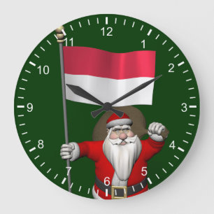 Santa Claus With Ensign Of Indonesia Große Wanduhr