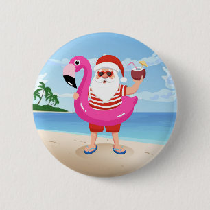Santa Claus with flamingo Button