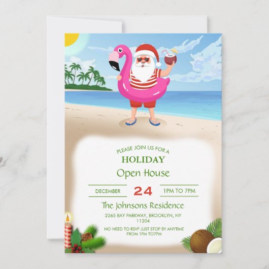 Santa Claus with flamingo Einladung (Vorderseite)