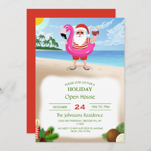 Santa Claus with flamingo Einladung (Vorne/Hinten)