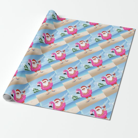 Santa Claus with flamingo Geschenkpapier (Ungerollt)