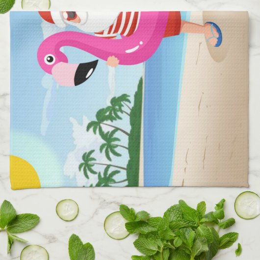 Santa Claus with flamingo Geschirrtuch (Gefaltet)