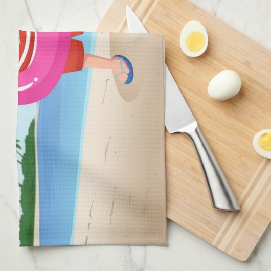 Santa Claus with flamingo Geschirrtuch (Viertel Falte)