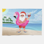 Santa Claus with flamingo Geschirrtuch (Horizontal)