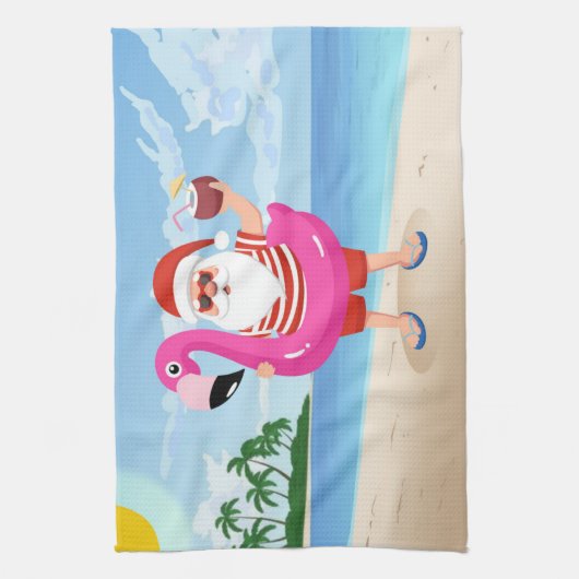 Santa Claus with flamingo Geschirrtuch (Vertikal)