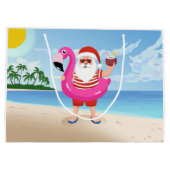 Santa Claus with flamingo Große Geschenktüte (Rückseite)