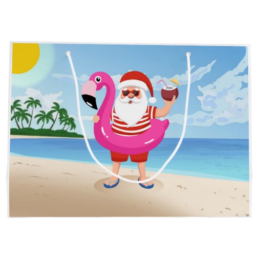 Santa Claus with flamingo Große Geschenktüte (Rückseite)