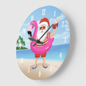 Santa Claus with flamingo Große Wanduhr (Winkel)