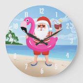 Santa Claus with flamingo Große Wanduhr (Vorderseite)
