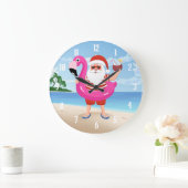 Santa Claus with flamingo Große Wanduhr (Zuhause)