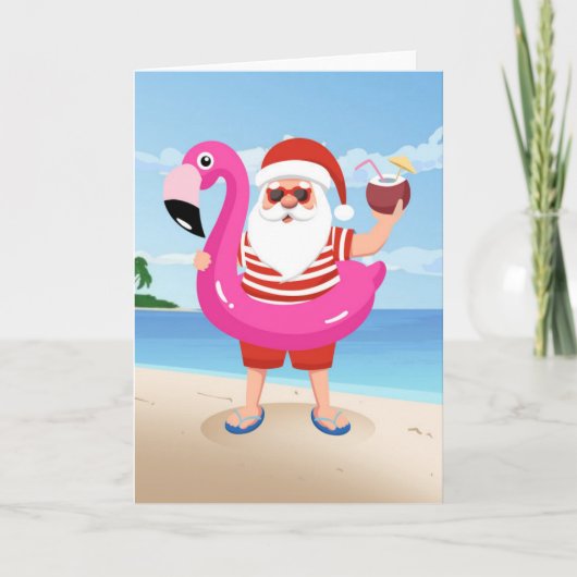 Santa Claus with flamingo Karte (Vorderseite)
