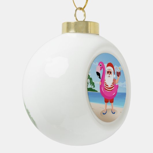 Santa Claus with flamingo Keramik Kugel-Ornament (Links)