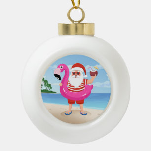 Santa Claus with flamingo Keramik Kugel-Ornament