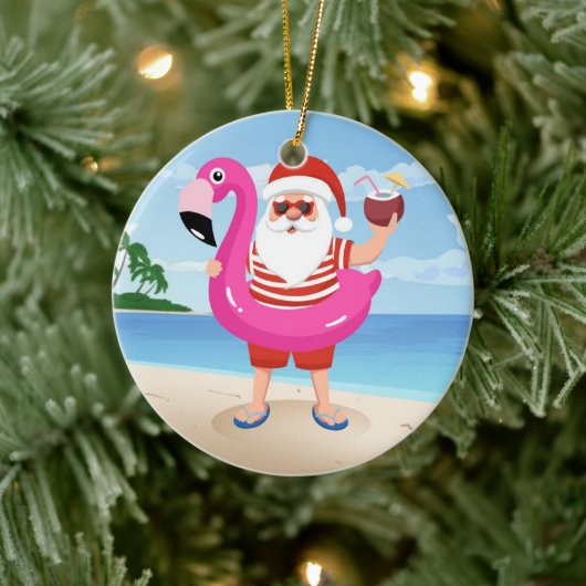 Santa Claus with flamingo Keramik Ornament (Baum)