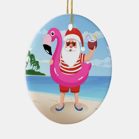 Santa Claus with flamingo Keramik Ornament (Rechts)