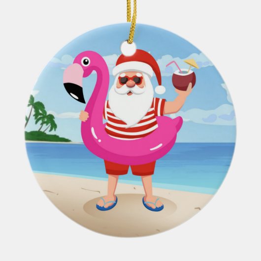 Santa Claus with flamingo Keramik Ornament (Vorne)