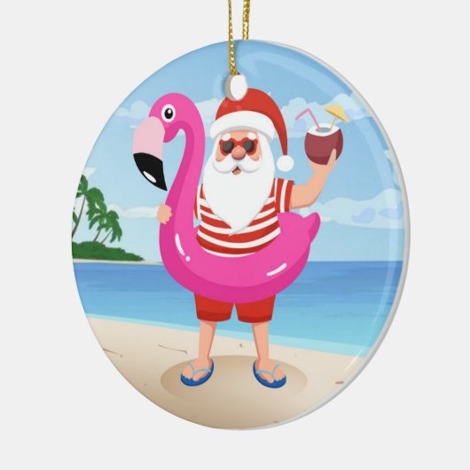 Santa Claus with flamingo Keramik Ornament (Links)