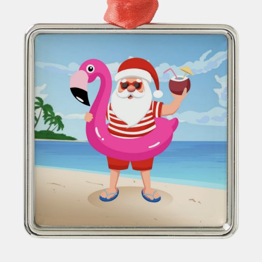 Santa Claus with flamingo Ornament Aus Metall (Vorne)
