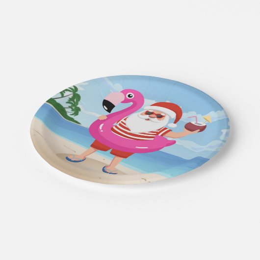 Santa Claus with flamingo Pappteller (Schrägansicht)