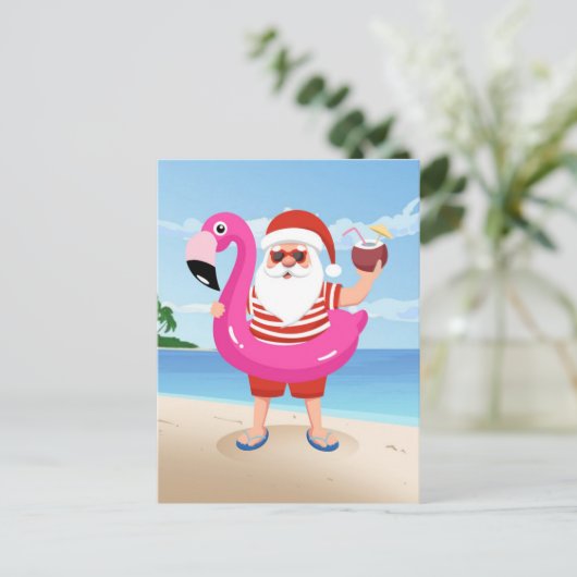 Santa Claus with flamingo Postkarte (Stehend Vorderseite)