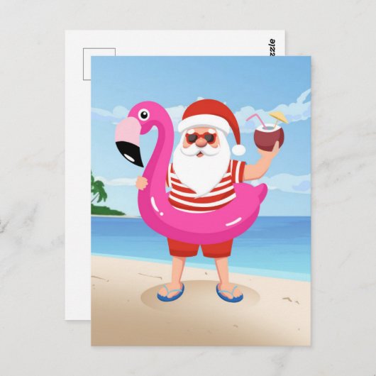 Santa Claus with flamingo Postkarte (Vorne/Hinten)