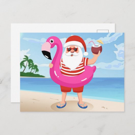 Santa Claus with flamingo Postkarte (Vorne/Hinten)