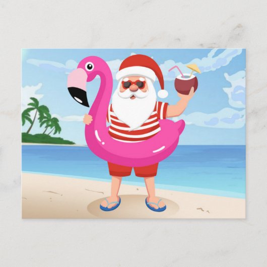Santa Claus with flamingo Postkarte (Vorderseite)