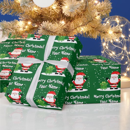 Santa Claus with frog cartoon fun kid's Christmas Geschenkpapier (Feiertage)
