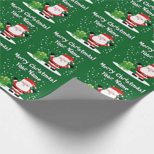 Santa Claus with frog cartoon fun kid's Christmas Geschenkpapier (Ecke)