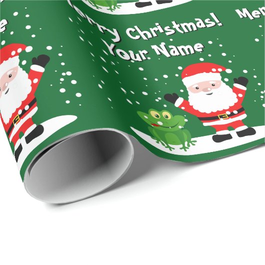 Santa Claus with frog cartoon fun kid's Christmas Geschenkpapier (Rolleneckpunkt)