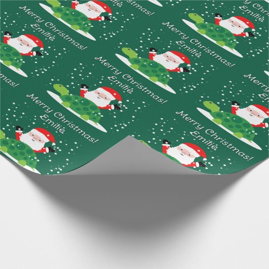 Santa Claus with green turtle cartoon Christmas Geschenkpapier (Ecke)