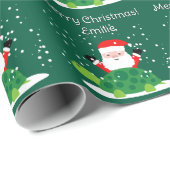 Santa Claus with green turtle cartoon Christmas Geschenkpapier (Rolleneckpunkt)