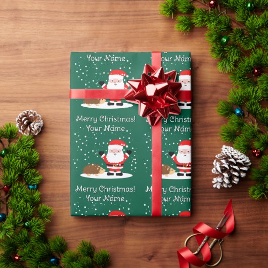 Santa Claus with hedgehog cartoon kid's Christmas Geschenkpapier (Feiertagsgeschenk)