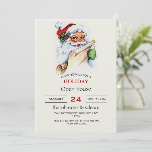 Santa Claus with his Christmas list scroll Einladung (Stehend Vorderseite)