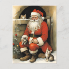 Santa Claus with Kittens Postkarte