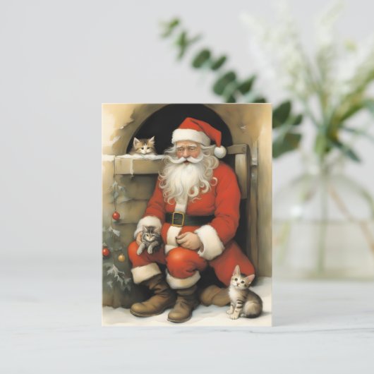 Santa Claus with Kittens Postkarte (Stehend Vorderseite)