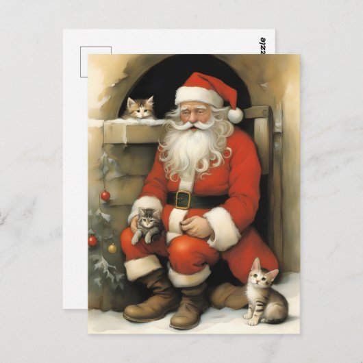 Santa Claus with Kittens Postkarte (Vorne/Hinten)