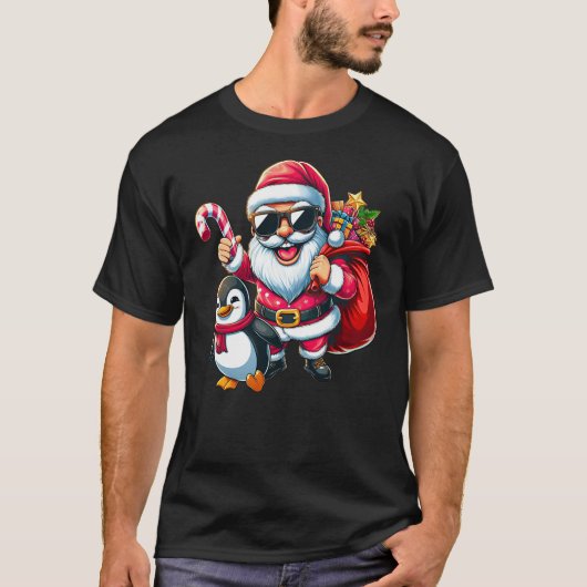 Santa Claus with Penguin Funny Christmas Boys Girl T-Shirt (Vorderseite)
