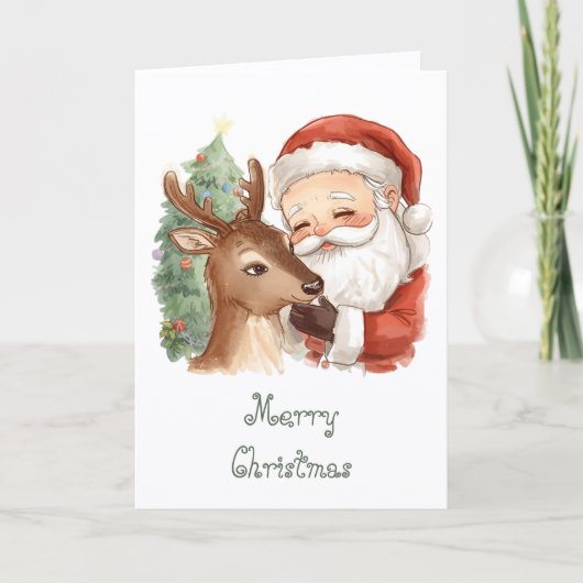 Santa Claus with reindeer & whimsical Christmas Karte (Vorderseite)