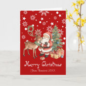 Santa Claus with reindeer whimsical Greeting Card Karte (Gelbe Blume)