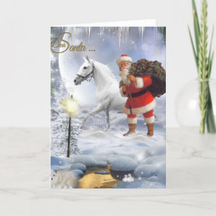 Santa Claus With White Horse Feiertagskarte