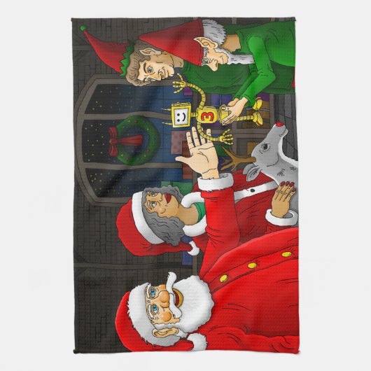 Santa Claus Workshop Geschirrtuch (Vertikal)