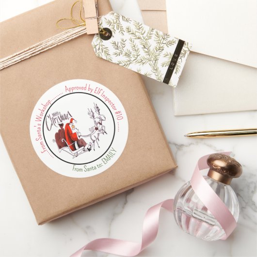 Santa Claus Workshop Santa Riding Rentier Runder Aufkleber (Schenken)