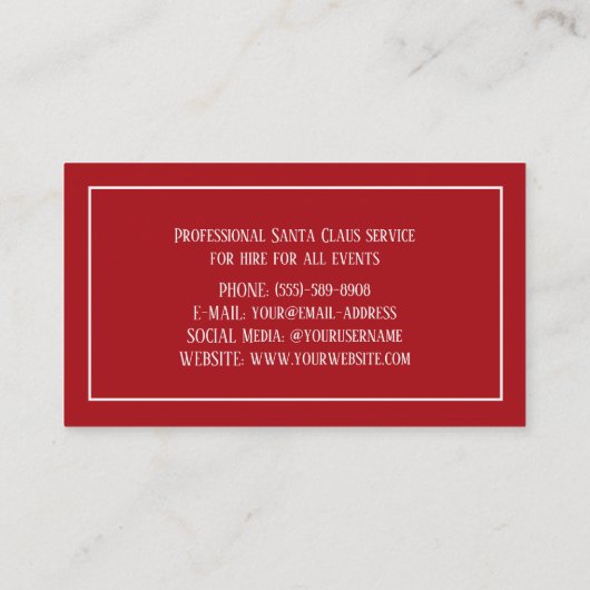 Santa Claus Xmas Red Hire Sleigh Beruflich Visitenkarte (Rückseite)