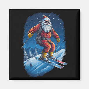 Santa Claus Zerstört die Hänge Santa Skifahren Chr Magnet