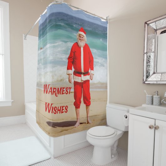 Santa Clause am Strand Warmest wünscht einen sonni Duschvorhang (Beispiel)